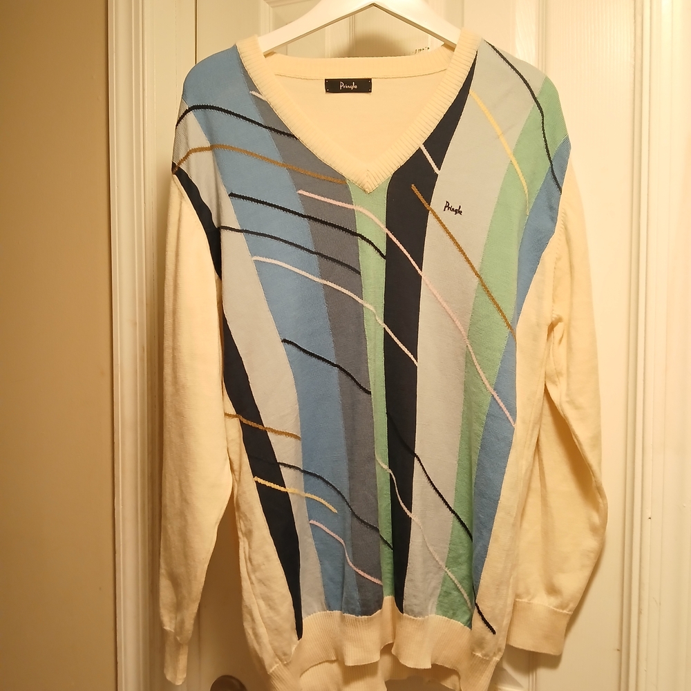 Pringle Vintage Golf Preppy Wool Geometric V-Neck Sweater Sz.M/L